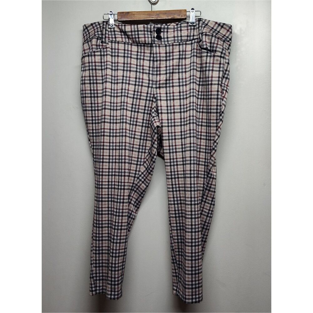 Torrid Ankle Skinny Pants Women 20 Tan Maroon Plaid Preppy Dark Academia Work